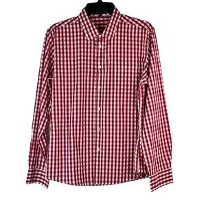 NWOT Xi Deng Men's Long Sleeve Casual Shirt Lightweight Red White Check Size M